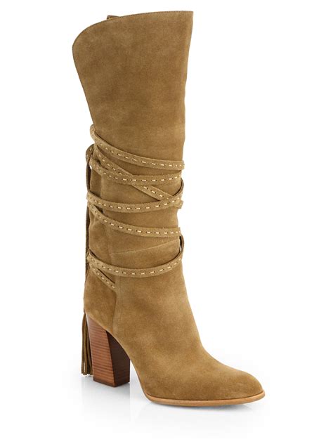 michael kors brown high heel boots|Michael Kors suede ankle boots.